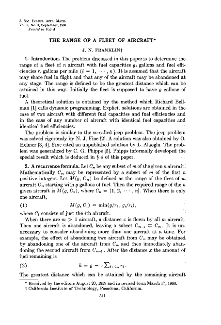 First page of requested article: The Range of a Fleet of Aircraft
